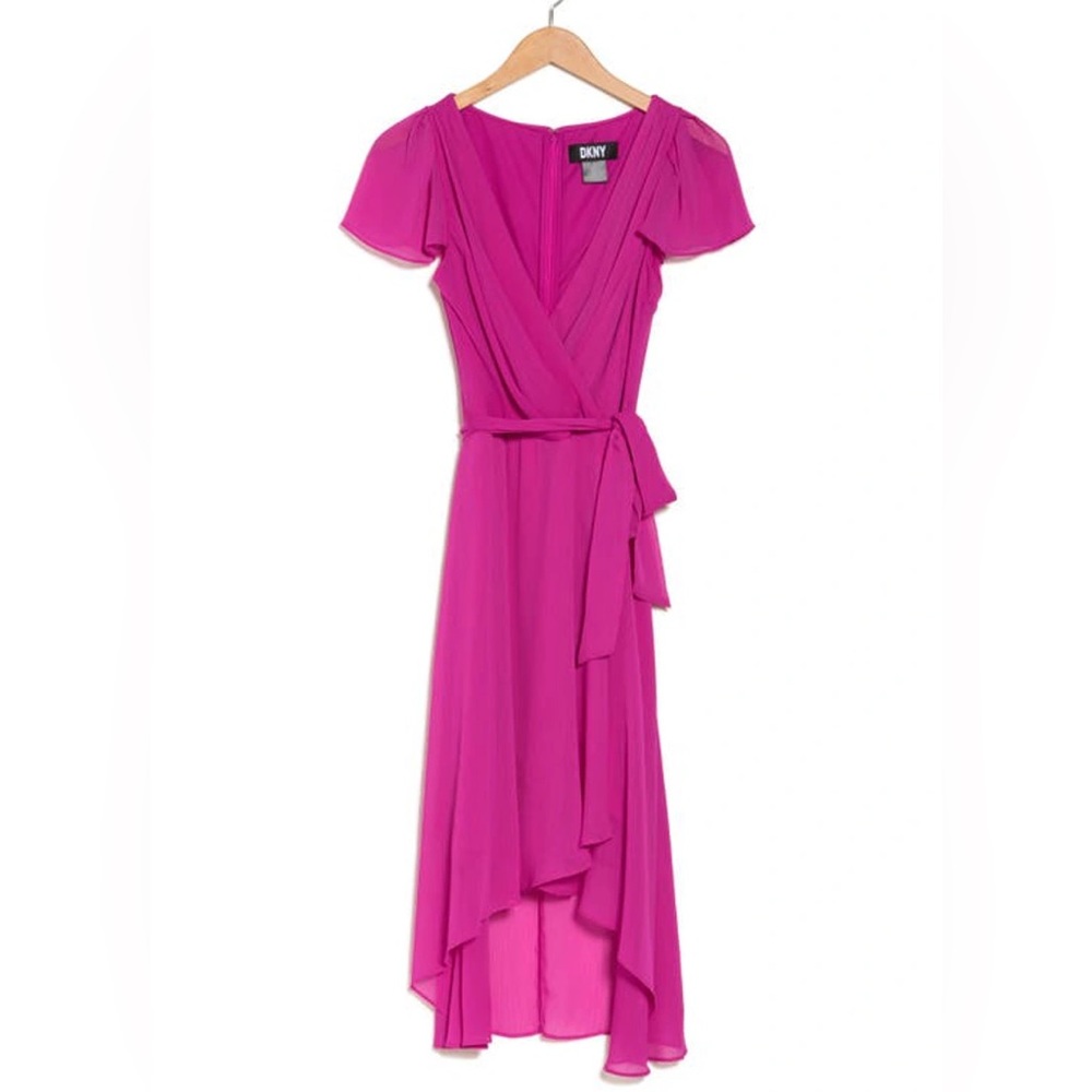 Flutter Sleeve Faux Wrap Midi Dress
DKNY pink fuscha